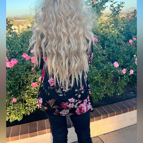 NEW Amore All.F.Y. Black Rose Floral Cascading Waterfall Open Cardigan M XL - Picture 8 of 8